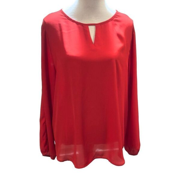 Chicos Size 3 Red Tunic Top Bishop Sleeves Scoop Neck Christmas Lipstick‎ Red - Picture 1 of 12